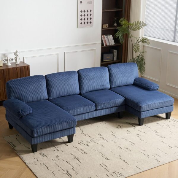 24a9b9ace9674b70996d0b46ccbcdcf6 110" Sectional Couches for Living Room,U Shaped Couch with Double Chaise, 4-Seat Sofa Set with Chenille Fabric for Home Furniture,Beige