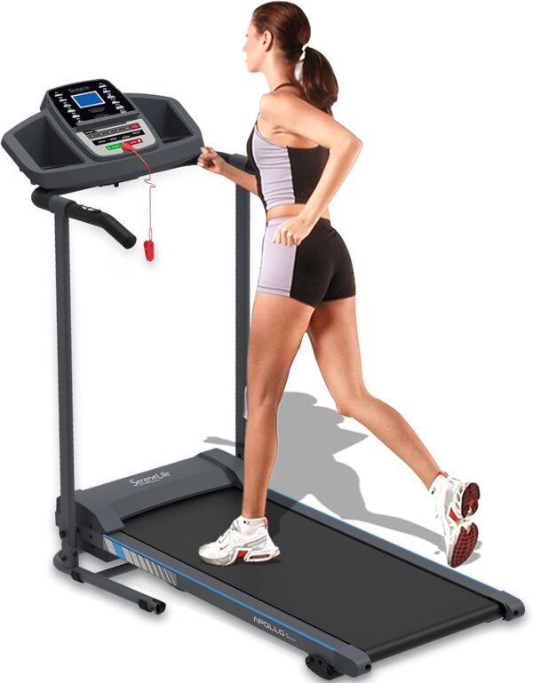 252609f9a48144a6a04b1c7b7267812e SereneLife Folding Treadmill - Foldable Home Fitness Equipment with LCD for Walking & Running - Cardio Exercise Machine - Preset and Adjustable Programs - Bluetooth Connectivity