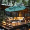 15ft Double Sided Patio Umbrella with Solar Lights, Outdoor Large Umbrellas with Crank Handle and 36 LED Lights, Rectangular Market Umbrella with Base Included for Deck Pool Shade