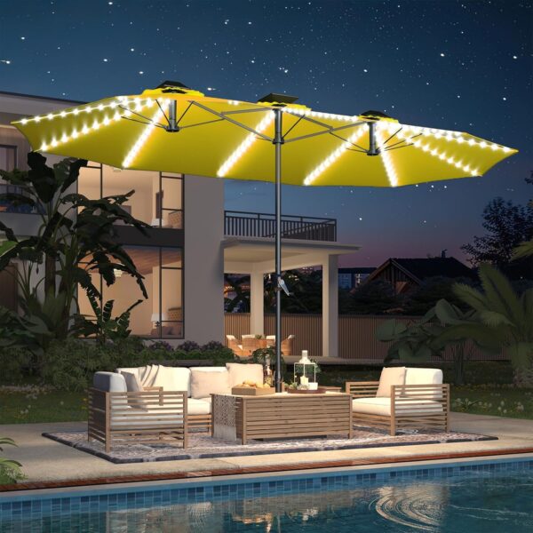 2603b4b9cce1425abf3f33aee8cbbf3f 15ft Patio Umbrella with Solar Lights, Large Double Umbrella Outdoor, Rectangle 180''x106'' Umbrellas with 156 PCS LED Lights and Crank Handle for Backyard Deck Pool Shade in Black(1.9" Pole)