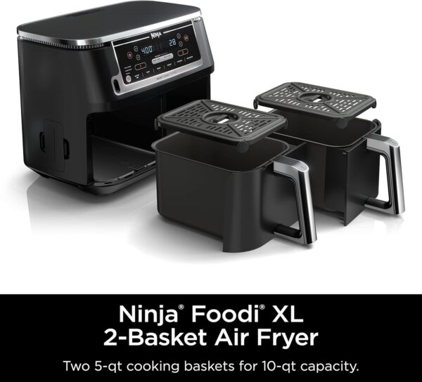 26174bbfe1d24112829cb72b3e9bb832 DZ401 Foodi 10 Quart 6-in-1 DualZone XL 2-Basket Air Fryer with 2 Independent Frying Baskets, Match Cook & Smart Finish to Roast, Broil, Dehydrate for Quick, Easy Family-Sized Meals, Grey