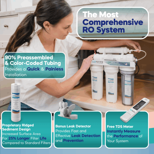 NU Aqua Platinum Series 6 Stage UV Ultraviolet 100GPD RO System with Booster Pump