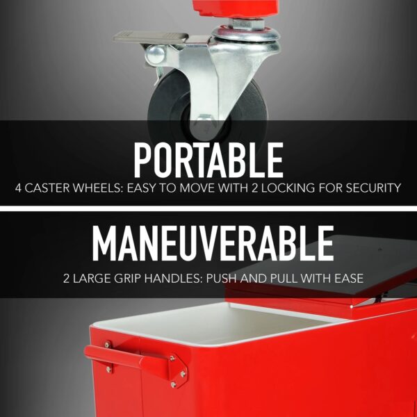 Permasteel 80-Qt Classic Outdoor Steel Patio Cooler on Wheels, Beverage Rolling Cart, Red