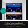24 inch Wine Cooler, 46 Bottle - Dual Zone Built-in or Freestanding Fridge with Stainless Steel Reversible Glass Door, for Home, Kitchen, or Office.