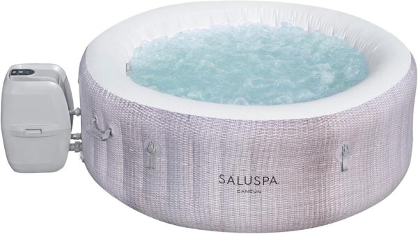 274e188118c24d1aa5258a9874a6dbf5 Bestway SaluSpa Fiji AirJet Large Round 2 to 4 Person Inflatable Hot Tub Portable Outdoor Spa with 120 AirJets and EnergySense Cover, Grey