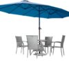 15ft Patio Umbrella with Solar Lights, Large Double Umbrella Outdoor, Rectangle 180''x106'' Umbrellas with 156 PCS LED Lights and Crank Handle for Backyard Deck Pool Shade in Black(1.9" Pole)