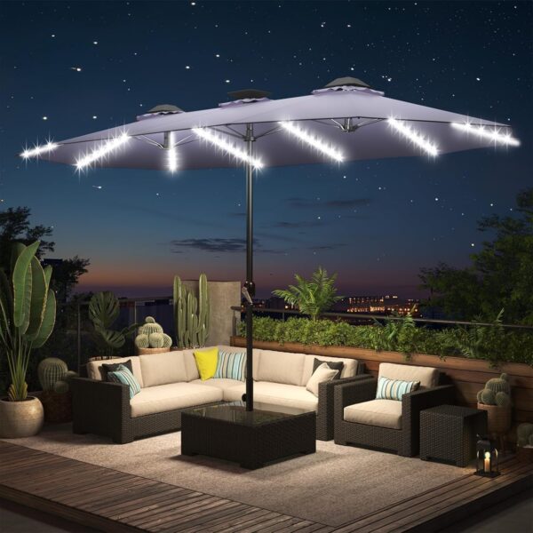 286047e2c4cd44ac93449ff1b9ca4418 15ft Patio Umbrella with Solar Lights, Large Double Umbrella Outdoor, Rectangle 180''x106'' Umbrellas with 156 PCS LED Lights and Crank Handle for Backyard Deck Pool Shade in Black(1.9" Pole)