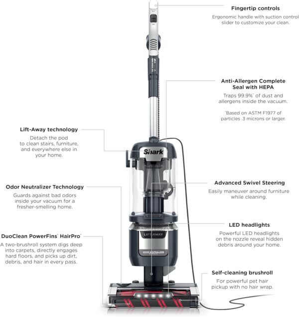 28d9eba754db445db2a0716a843070a8 Rotator Pet Pro Lift-Away ADV Upright Vacuum with HEPA Filter, DuoClean PowerFins HairPro and Odor Neutralizer Technology, Pet Hair Pickup, For Carpets & Hardfloors, Dark Grey, LA555