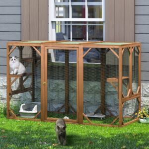 Coziwow Outdoor Cat House Enclosure Pet Cage Catio W/ Asphalt Roof, 3 Platforms, Gray