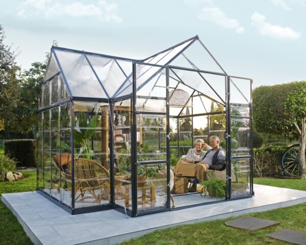 29660daf1de240ee80e35c71464ffb09 Palram - Canopia Chalet Four Season - 12' x 10' - Walk-In Hobby Greenhouse - Charcoal Gray - with 2 Roof Vents