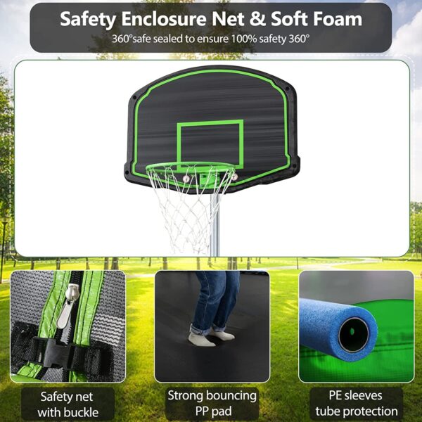 LISUEYNE 12ft Trampoline with Slide and Swing,Recreational Trampoline with Basketball Hoop and Ladder,Outdoor Fitness Trampoline for Kids Adults,1000 LBS Weight Capacity