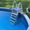 Confer Plastics 7200 Roll Guard 48" to 56" Adjustable A Frame Safety Ladder for Above Ground Outdoor Patio Swimming Pool Platform Ladder with Step Barrier, Warm Grey…