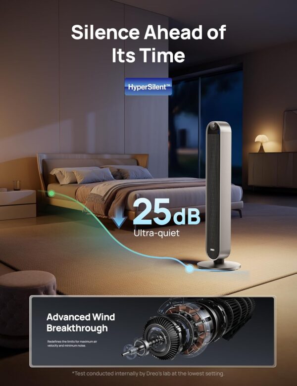 2a5cef0e7a644526b37a8f031c65581e Dreo Tower Fan for Bedroom, 42 Inch 120° Oscillating Fan, 25dB Quiet DC Motor, 28ft/s Velocity Bladeless Standing Fan with 12 Speeds, 4 Modes, 12H Timer Cooling Fans for Home, Living Room, Pilot Max S