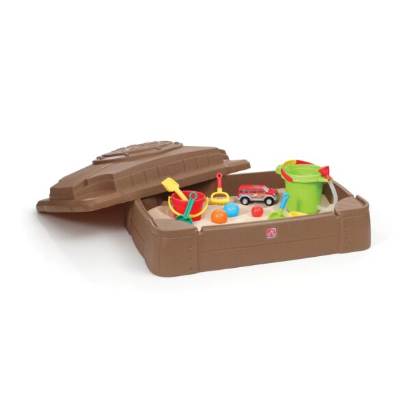 2a8d51eba5ab4e2d92e165213bc257b6 Step2 Play and Store Kids Plastic Sandbox with Cover, Brown