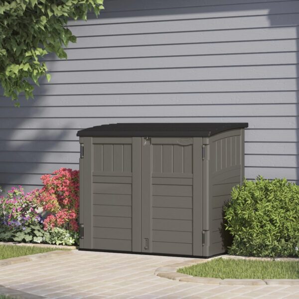 Suncast Modernist Horizontal Low-Profile Storage Shed, Gray, 3 Doors, 4'x2.5', covers 34 Cubic feet