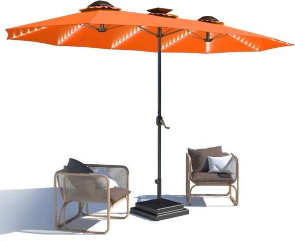2ac78ff373914f7883af62a33d74b4e5 15ft Patio Umbrella with Solar Lights, Large Double Umbrella Outdoor, Rectangle 180''x106'' Umbrellas with 156 PCS LED Lights and Crank Handle for Backyard Deck Pool Shade in Black(1.9" Pole)