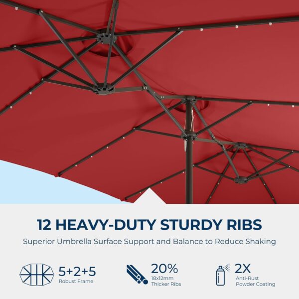 2b14e46343ec46dbaf9f6700476f8bd0 Double Sided Patio Umbrellas - 15ft Solar Lights LED Lighted Outdoor Extra Large Market Table Umbrella with Base Included, Oversized Umbrella for Deck, Pool, Backyard (Beige)