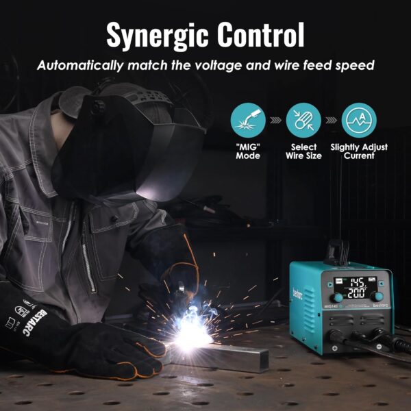 2b3e3db525714fbf87df0466183bbc5a 145A MIG Welder, 110V/220V Dual Voltage Gas/Gasless Flux Core MIG Welder/Lift TIG/Stick 3 in 1 Synergic MIG145 9GEN Welding Machine, Flux/Solid Welder Digital Screen Display