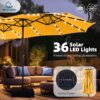 15ft Double Sided Patio Umbrella with Solar Lights, Outdoor Large Umbrellas with Crank Handle and 36 LED Lights, Rectangular Market Umbrella with Base Included for Deck Pool Shade