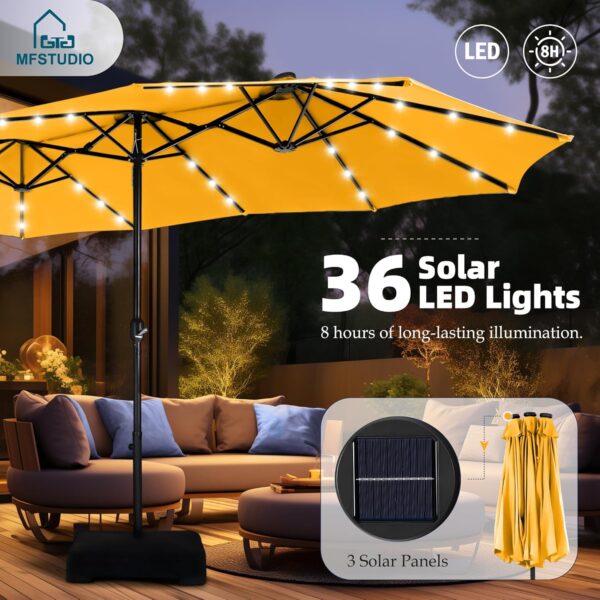 2c2be6741d05467986b045c0c20c5b26 15ft Double Sided Patio Umbrella with Solar Lights, Outdoor Large Umbrellas with Crank Handle and 36 LED Lights, Rectangular Market Umbrella with Base Included for Deck Pool Shade