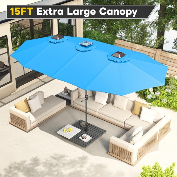 2c49b5ea9b3c43dc917a19543e0830e4 15ft Patio Umbrella with Solar Lights, Large Double Umbrella Outdoor, Rectangle 180''x106'' Umbrellas with 156 PCS LED Lights and Crank Handle for Backyard Deck Pool Shade in Black(1.9" Pole)