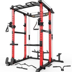 Sportsroyals Power Cage,1600lbs Multi-Function Power Rack with Adjustable Cable Crossover System and More Training Attachment, Weight Cage for Home Gym