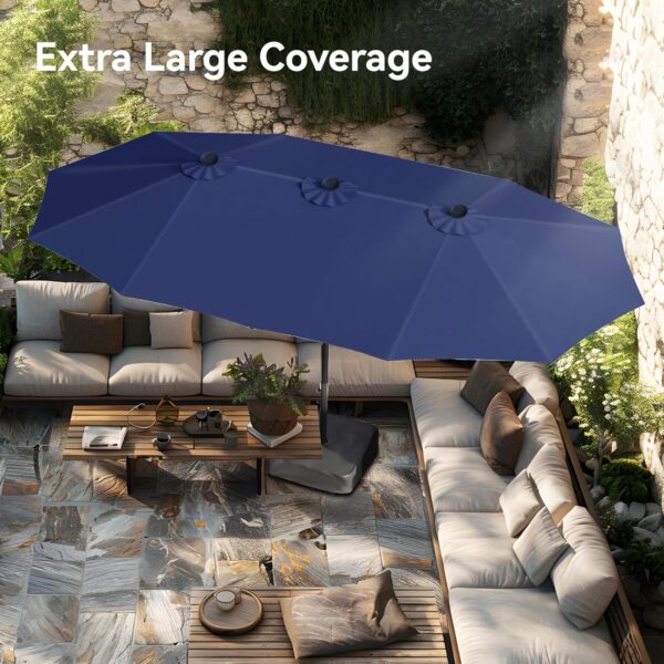 2ca14a757af24b1b91e3d074fd08b1cd 15ft Patio Umbrella Double-Sided Outdoor Market Extra Large Umbrella with Crank, Umbrella Base Included (Dark Red)