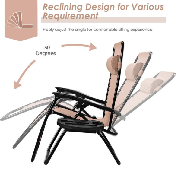 2ca95b6c42a445ce95c4f8860c6ad585 Resenkos Outdoor Folding Zero Gravity Reclining Lounge Chair with Utility Tray-Beige, Zero Gravity Lawn Lounge Chairs with Cup Holder, Reclining Folding Outdoor Chairs for Deck, Beach, Yard