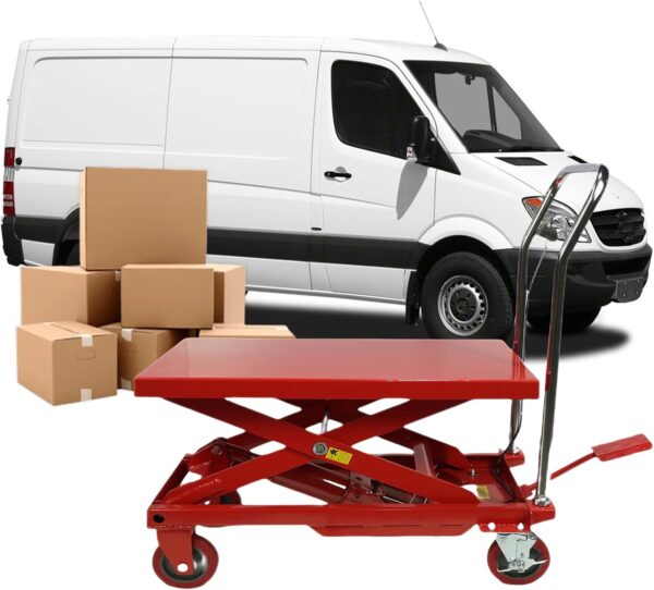 2cc08883daf640a889060788846b05b1 660LBS Hydraulic Lift Table Cart – 31" Lift Height, Double Scissor Design with 4 Wheels & Non-Slip Pad for Material Handling
