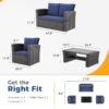 Wisteria Lane 4 Piece Outdoor Patio Furniture Sets, Wicker Conversation Set for Porch Deck, Grey Rattan Sofa Chair with Cushion （Blue