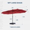 Double Sided Patio Umbrellas - 15ft Solar Lights LED Lighted Outdoor Extra Large Market Table Umbrella with Base Included, Oversized Umbrella for Deck, Pool, Backyard (Beige)