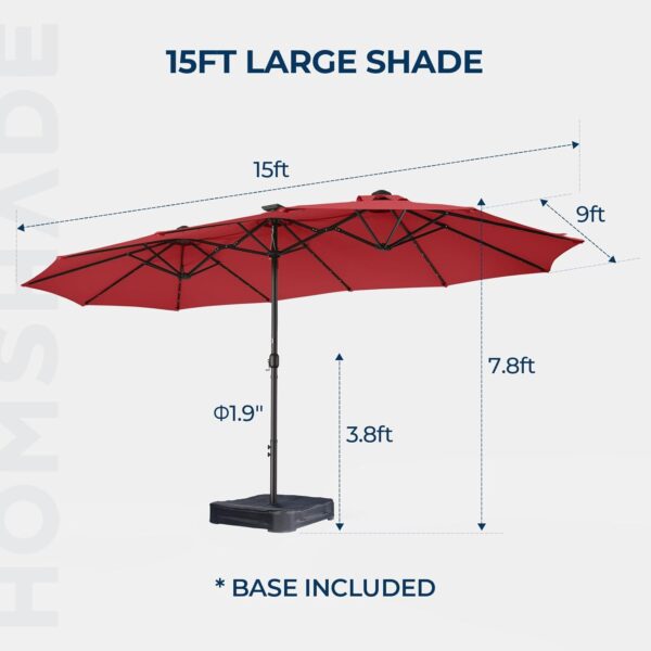 2d0073f88b6c433393fbca2abb975b3b Double Sided Patio Umbrellas - 15ft Solar Lights LED Lighted Outdoor Extra Large Market Table Umbrella with Base Included, Oversized Umbrella for Deck, Pool, Backyard (Beige)