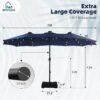 15ft Double Sided Patio Umbrella with Solar Lights, Outdoor Large Umbrellas with Crank Handle and 36 LED Lights, Rectangular Market Umbrella with Base Included for Deck Pool Shade