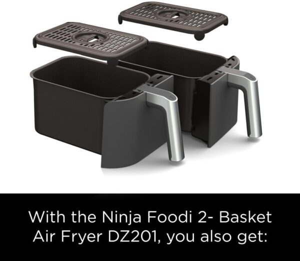 2d4c0f1ce641404fa0c75f0b72fd21bd DZ401 Foodi 10 Quart 6-in-1 DualZone XL 2-Basket Air Fryer with 2 Independent Frying Baskets, Match Cook & Smart Finish to Roast, Broil, Dehydrate for Quick, Easy Family-Sized Meals, Grey
