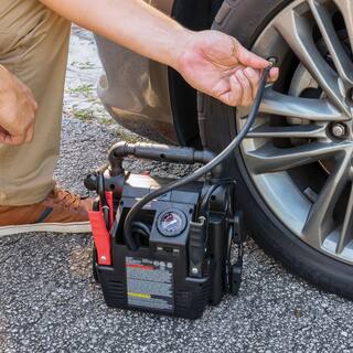 2d8f9d273caa4b6784fd338f1efb6b93 VECTOR 800 Peak Amp Jump Starter 120 PSI Air Compressor Three USB Charging Ports Rechargeable