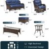 Outdoor Swivel Rocker Patio Chairs with 6-Inch Thick Cushions and Side Table, 3PCS High Back Wicker Patio Furniture Set for Porch, Balcony, Deck and Yard in Blue