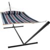 Sunnydaze 2-Person Freestanding Quilted Fabric Hammock with 15' Stand - Nautical Stripe