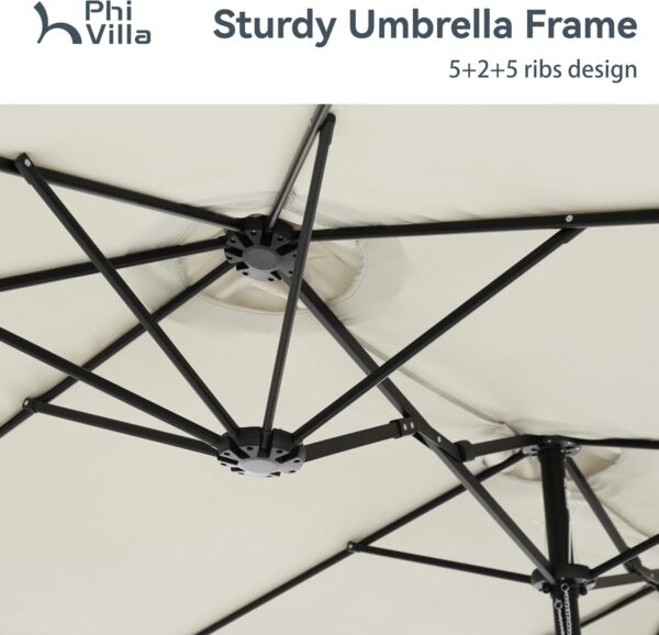 2e91acfa741d4af3b5074214c7c21954 15ft Patio Umbrella Double-Sided Outdoor Market Extra Large Umbrella with Crank, Umbrella Base Included (Dark Red)
