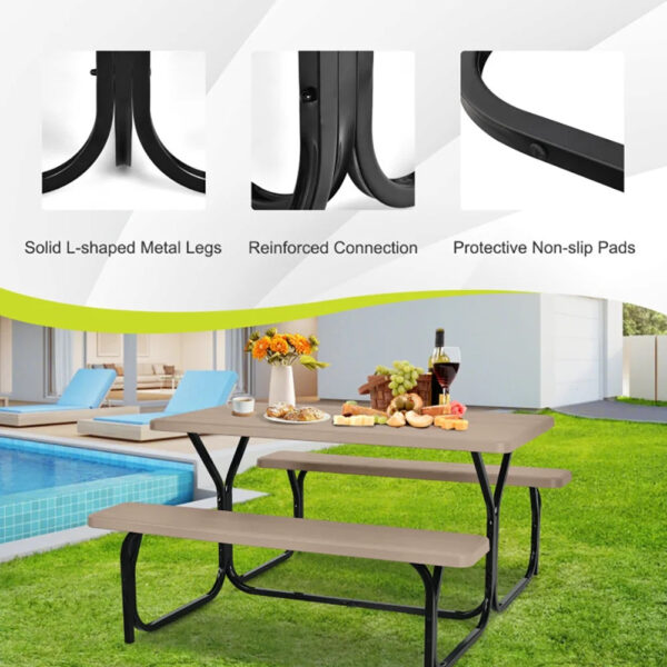 2f438293521d49b0bafdebbd613216bc YYAo Dining Chair, Weatherproof Garden Bench, Loveseat, HDPE Outdoor Picnic Table Bench Set with Metal Base-Coffee