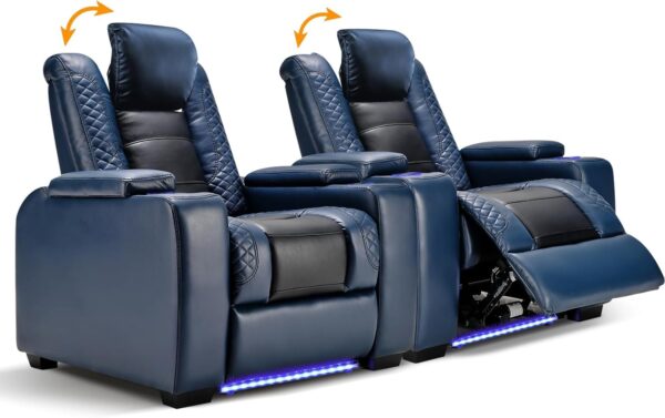 2fb9c0772d9b421ab4275cdde061f471 Power Home Theater Seating Set of 3, Brown Faux Leather Electric Recliner Chair with Powered Headrest, Dual Motors Movie Reclining Chairs with LED Lights,USB Port,Cup Holders, Hidden Arm Storage