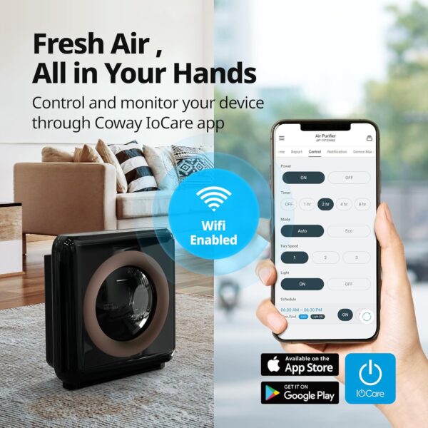 301c09df2bc74f93a9a30274ea3c25f7 Airmega AP-1512HH(W) True HEPA Purifier with Air Quality Monitoring, Auto, Timer, Filter Indicator, and Eco Mode, 16.8 x 18.3 x 9.7, White