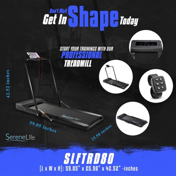 301cdc646bae4811b351620c5b9f7697 SereneLife Folding Treadmill - Foldable Home Fitness Equipment with LCD for Walking & Running - Cardio Exercise Machine - Preset and Adjustable Programs - Bluetooth Connectivity