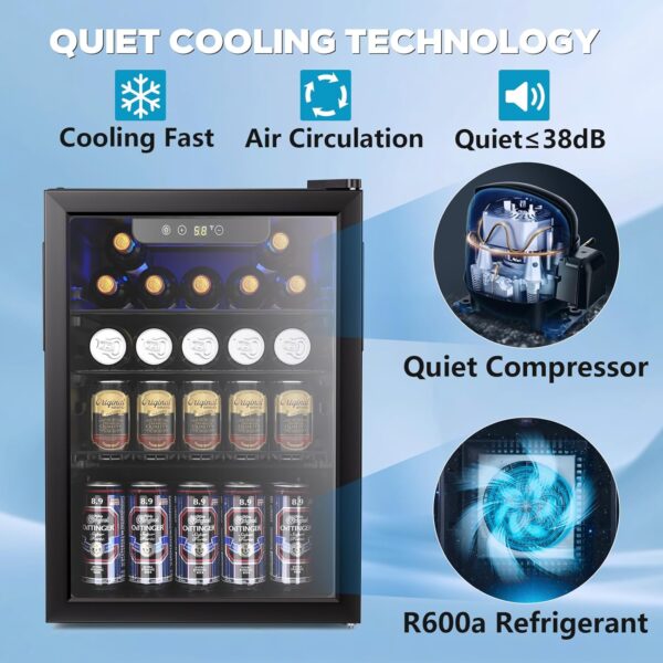 30569a806b2d421088a45ebb1b974c59 Mini Fridge 130 Can Beverage Refrigerator Cooler, 3.2 Cu.Ft Drink Fridge for Soda Wine Beer, Adjustable Temperature Control for Home Office, Black