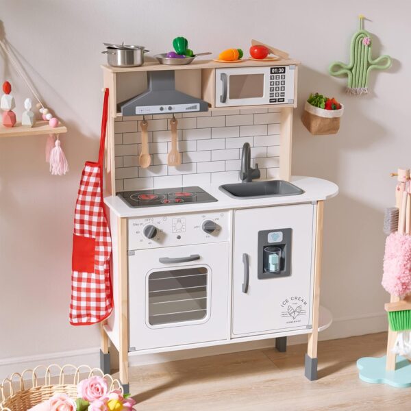 305b053d26d84df2ae1ecc1eb5569e45 Children's small land play kitchen, wooden children's play kitchen toy set