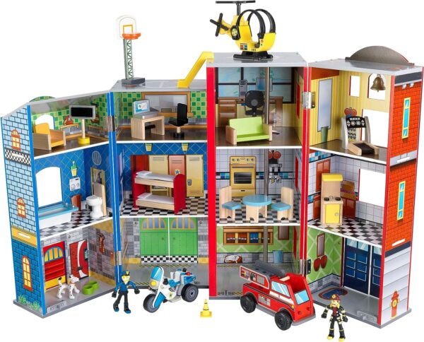 305e65b34f754f90bdbebe9f946724cd Wooden play set, 3 levels, with 26 accessories, folds for storage