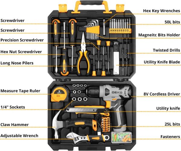 308d57d16a6a4eafa015116e9e098d90 Tool Set:Tool Kit with 8V Cordless Drill,Tool Box with Drill,Hand Drill Set for Men & Women,Home Tool Kits for House Repair,Handyman,DIY 126 Piece