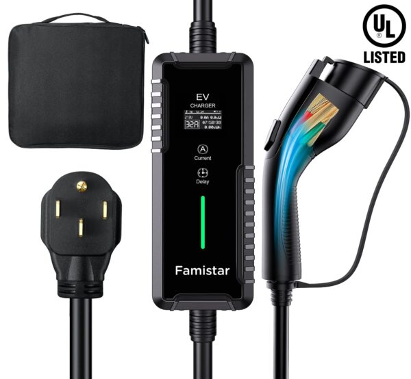 30db70a496864adc82520283d575923f Level 2 & Level 1 EV Charger, 16Amp 110-240V Portable J1772 Electric Car Charger with Adjustable Amp Delayed Timer 25ft Long Cord