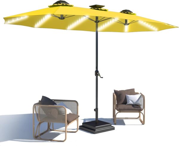 30f72007563c46a29087efb4c6947663 15ft Patio Umbrella with Solar Lights, Large Double Umbrella Outdoor, Rectangle 180''x106'' Umbrellas with 156 PCS LED Lights and Crank Handle for Backyard Deck Pool Shade in Black(1.9" Pole)