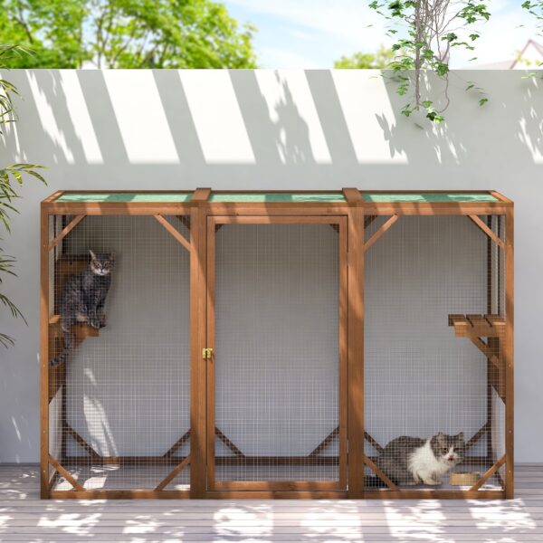 3185d8fe733d4bacb5772b544d282896 Coziwow Outdoor Cat House Enclosure Pet Cage Catio W/ Asphalt Roof, 3 Platforms, Gray