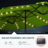 Double Sided Patio Umbrellas - 15ft Solar Lights LED Lighted Outdoor Extra Large Market Table Umbrella with Base Included, Oversized Umbrella for Deck, Pool, Backyard (Beige)